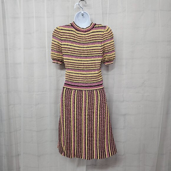 Free People Dress Knit Purple Stripes Twee Retro Mod Bodycon S - Picture 5 of 9